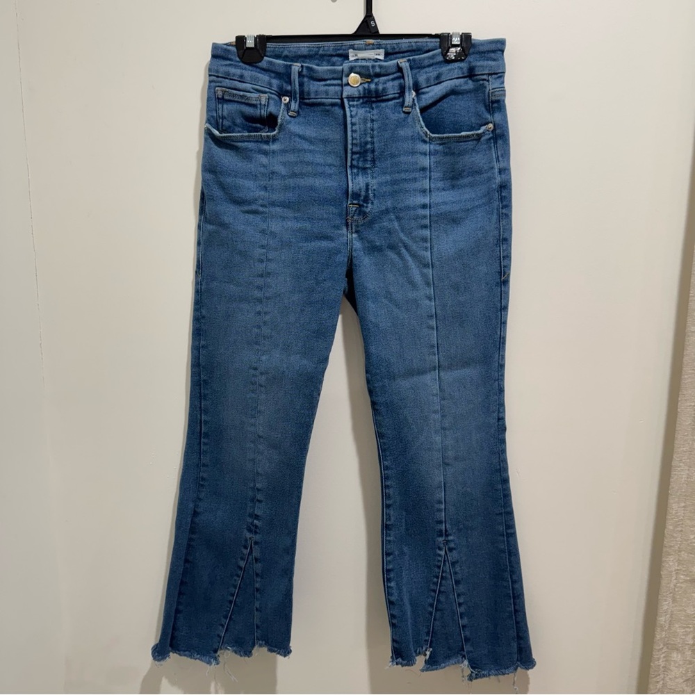 Good American‎ Cropped Split Hem Flare Jeans Medium Wash Size 10/30